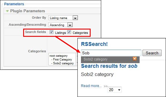 search Sobi2 categories and listings with RSSearch!